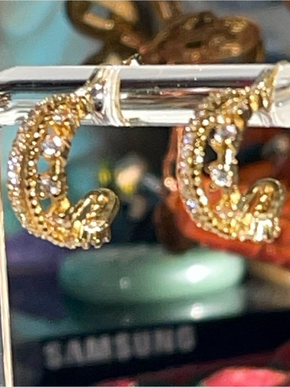 Gold Crystal-Accented Triple Hoop Earrings
